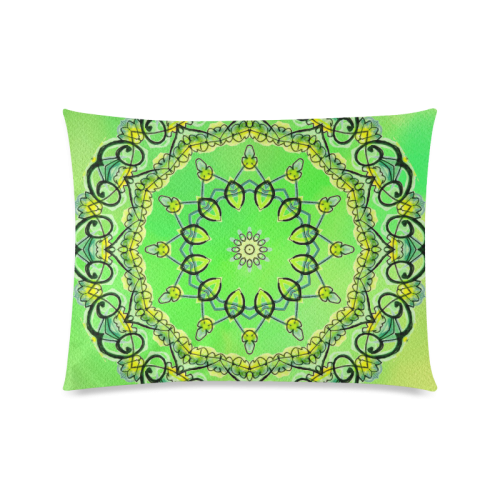 Delicate Yellow Green Flowers, Leaves Mandala Custom Picture Pillow Case 20"x26" (one side)