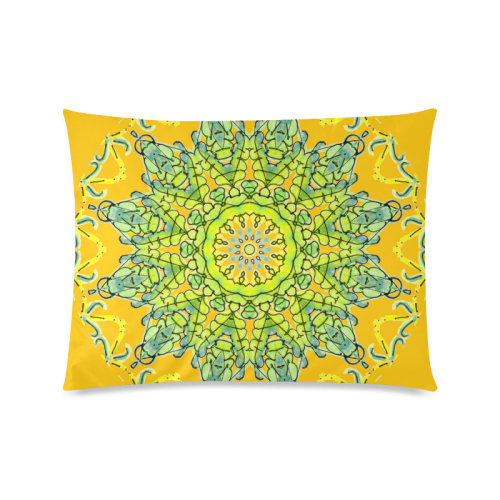 Lime Green Yellow Leaves Star Matrix Mandala Gold Custom Picture Pillow Case 20"x26" (one side)