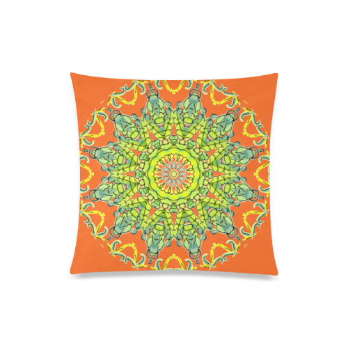Lime Green Yellow Leaves Star Matrix Mandala Orange Custom Zippered Pillow Case 20"x20"(One Side)