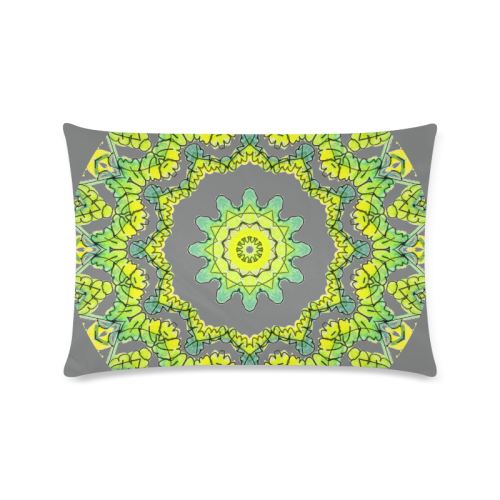 Glowing Green Leaves Flower Arches Star Mandala Dark Gray