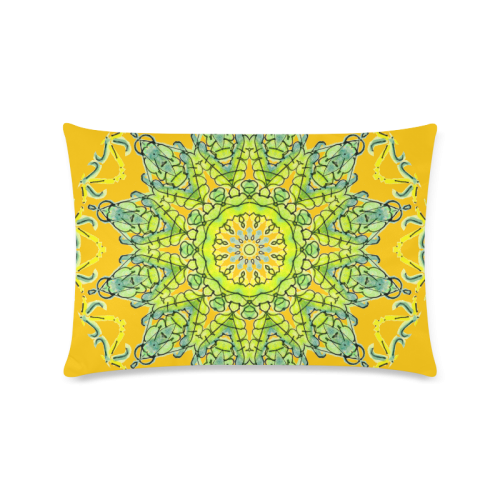 Lime Green Yellow Leaves Star Matrix Mandala Gold Custom Rectangle Pillow Case 16"x24" (one side)