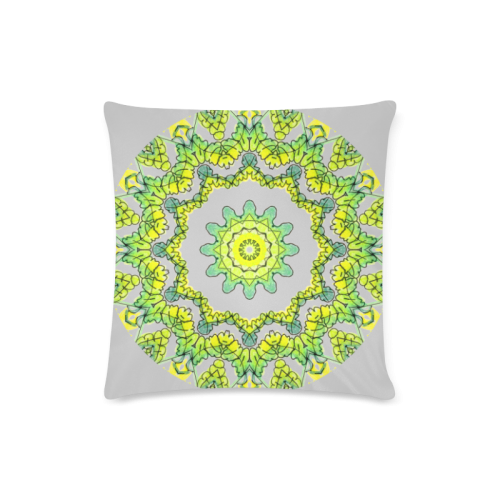 Glowing Green Leaves Flower Arches Star Mandala Gray Custom Zippered Pillow Case 16"x16"(Twin Sides)