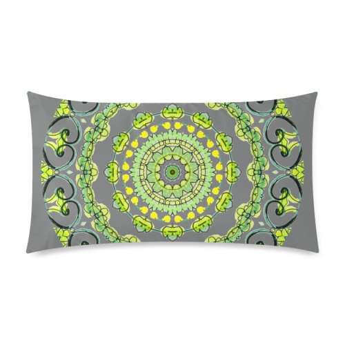 Green Lace Flowers, Leaves Mandala Design Dark Gray Custom Rectangle Pillow Case 20"x36" (one side)