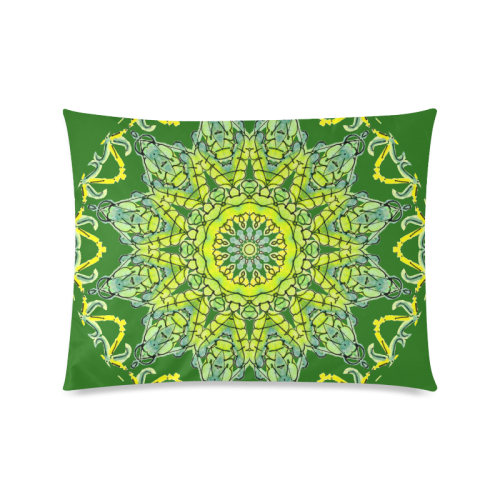 Lime Green Yellow Leaves Star Matrix Mandala Forest Green Custom Picture Pillow Case 20"x26" (one side)