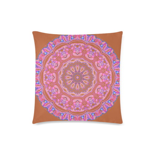 Pink Blue Ribbons, Flowers Valentangle Mandala Sienna Custom Zippered Pillow Case 18"x18" (one side)