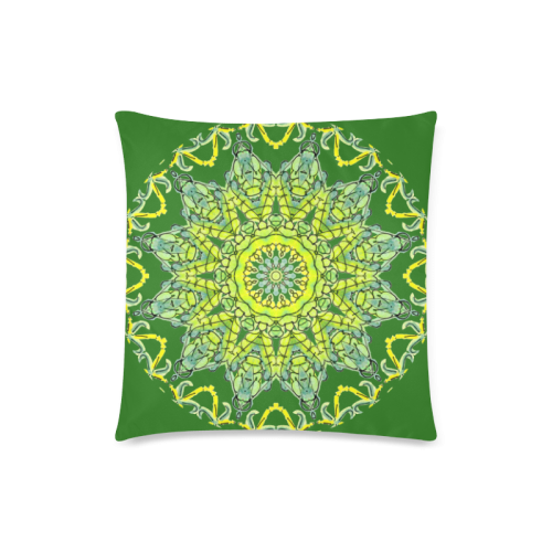 Lime Green Yellow Leaves Star Matrix Mandala Forest Green Custom Zippered Pillow Case 18"x18" (one side)