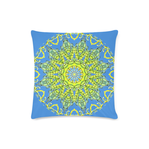 Lime Green Yellow Leaves Star Matrix Mandala Sky Blue Custom Zippered Pillow Case 16"x16" (one side)