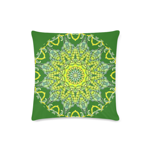 Lime Green Yellow Leaves Star Matrix Mandala Forest Green Custom Zippered Pillow Case 16"x16" (one side)
