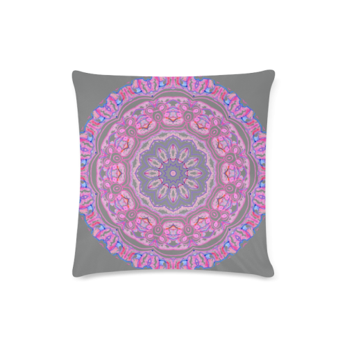 Pink Blue Ribbons, Flowers Valentangle Mandala Gray Custom Zippered Pillow Case 16"x16" (one side)