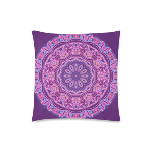 Pink Blue Ribbons, Flowers Valentangle Mandala Plum Purple Custom Zippered Pillow Case 18"x18" (one side)