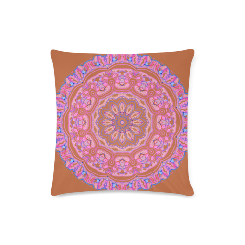 Pink Blue Ribbons, Flowers Valentangle Mandala Sienna Custom Zippered Pillow Case 16"x16" (one side)