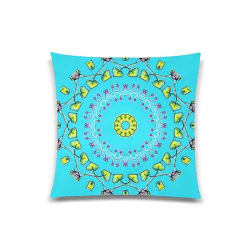 Circle Dance Yellow Leaves Flower Matrix Mandala Cyan Custom Zippered Pillow Case 20"x20"(One Side)