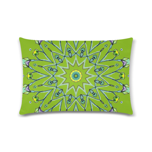 Green Vines Leaves Star Wheel Matrix Mandala Olive Custom Rectangle Pillow Case 16"x24" (one side)
