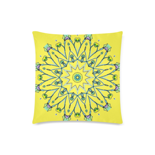 Green Vines Leaves Star Wheel Matrix Mandala Lemon Custom Zippered Pillow Case 18"x18" (one side)