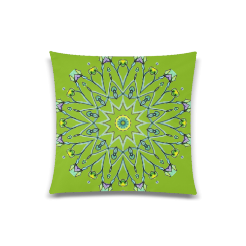 Green Vines Leaves Star Wheel Matrix Mandala Olive Custom Zippered Pillow Case 20"x20"(One Side)