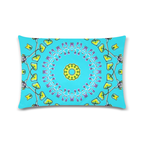 Circle Dance Yellow Leaves Flower Matrix Mandala Cyan Custom Rectangle Pillow Case 16"x24" (one side)