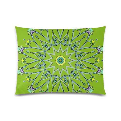 Green Vines Leaves Star Wheel Matrix Mandala Olive Custom Picture Pillow Case 20"x26" (one side)