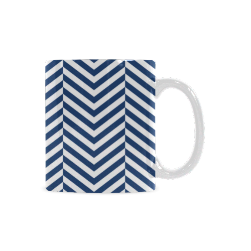 dark blue and white classic chevron pattern White Mug(11OZ)