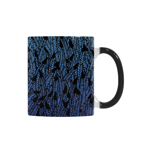 blue ombre black feather pattern Custom Morphing Mug