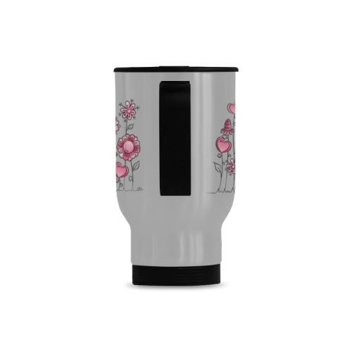 pink doodle flower field Travel Mug (Silver) (14 Oz)