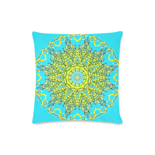 Lime Green Yellow Leaves Star Matrix Mandala Cyan Custom Zippered Pillow Case 16"x16" (one side)