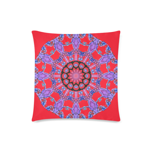 Violet Purple Beads, Jewels, Flowers Mandala Fire Red Custom Zippered Pillow Case 18"x18"(Twin Sides)