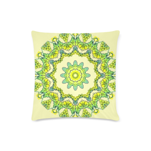 Glowing Green Leaves Flower Arches Star Mandala Cream Custom Zippered Pillow Case 16"x16" (one side)