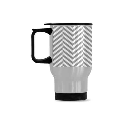 grey and white classic chevron pattern Travel Mug (Silver) (14 Oz)