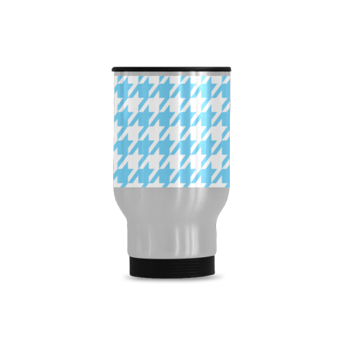 bright blue and white houndstooth classic pattern Travel Mug (Silver) (14 Oz)