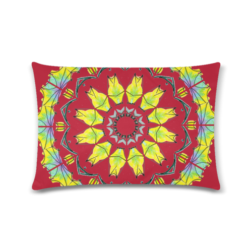 Yellow Green Purple Flowers Leaves Wheel Mandala Crimson