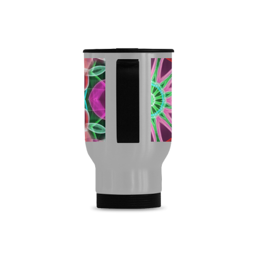 pink green rose flower garden Travel Mug (Silver) (14 Oz)