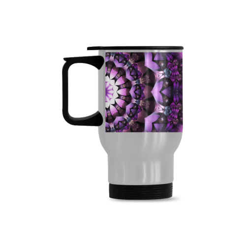 purple lilac fairy flower mandala abstract Travel Mug (Silver) (14 Oz)