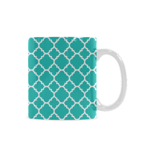 turquoise white quatrefoil classic pattern White Mug(11OZ)