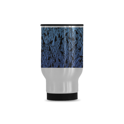 blue ombre black feather pattern Travel Mug (Silver) (14 Oz)