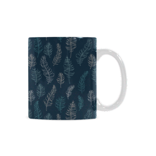 midnight feather leaves whimsical blue pattern White Mug(11OZ)