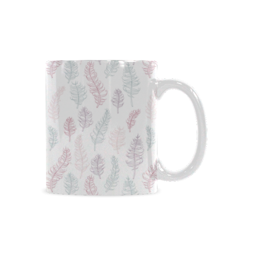 soft pink blue whimsical feather leaves pattern White Mug(11OZ)