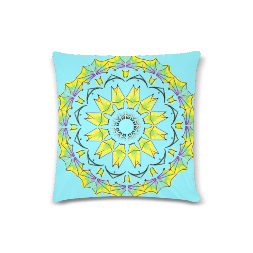 Yellow Green Purple Flowers Leaves Wheel Mandala Azure Custom Zippered Pillow Case 16"x16"(Twin Sides)