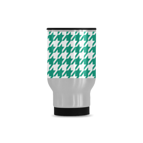 emerald green and white houndstooth classic patter Travel Mug (Silver) (14 Oz)