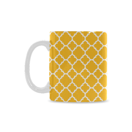 sunny yellow white quatrefoil classic pattern White Mug(11OZ)