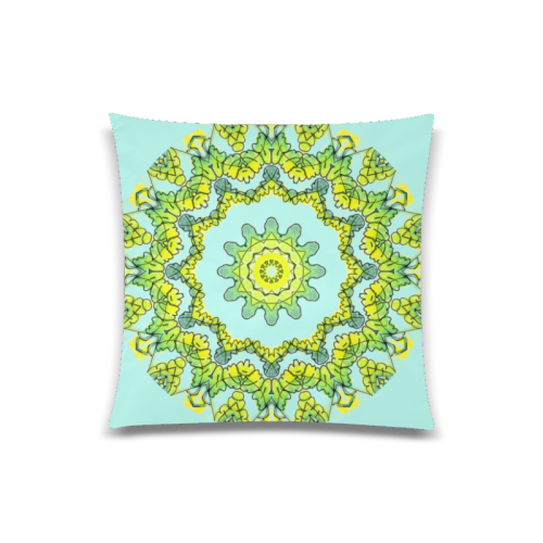 Glowing Green Leaves Flower Arches Star Mandala Teal Custom Zippered Pillow Case 20"x20"(One Side)