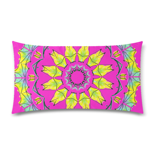 Yellow Green Purple Flowers Leaves Wheel Mandala Magenta Custom Rectangle Pillow Case 20"x36" (one side)