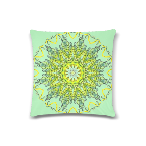 Lime Green Yellow Leaves Star Matrix Mandala Honeydew Custom Zippered Pillow Case 16"x16"(Twin Sides)