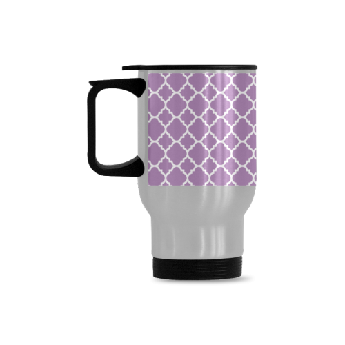 purple lilac white quatrefoil classic pattern Travel Mug (Silver) (14 Oz)