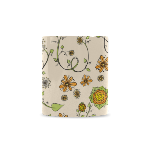 yellow orange fantasy doodle flower pattern White Mug(11OZ)