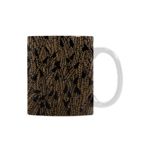 brown ombre feathers pattern black White Mug(11OZ)