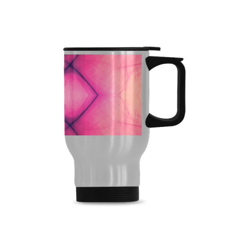 pink ink flower mandala abstract art Travel Mug (Silver) (14 Oz)