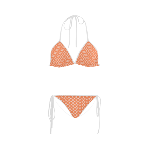 orange white quatrefoil classic pattern Custom Bikini Swimsuit