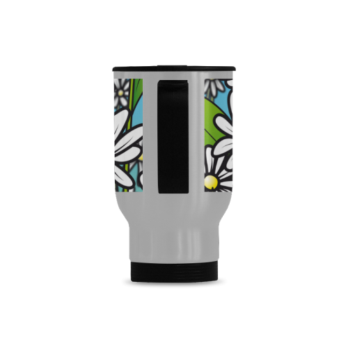 white daisy field flowers Travel Mug (Silver) (14 Oz)