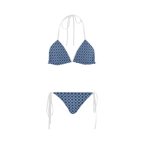 dark blue white quatrefoil classic pattern Custom Bikini Swimsuit