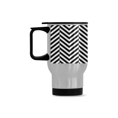 black and white classic chevron pattern Travel Mug (Silver) (14 Oz)